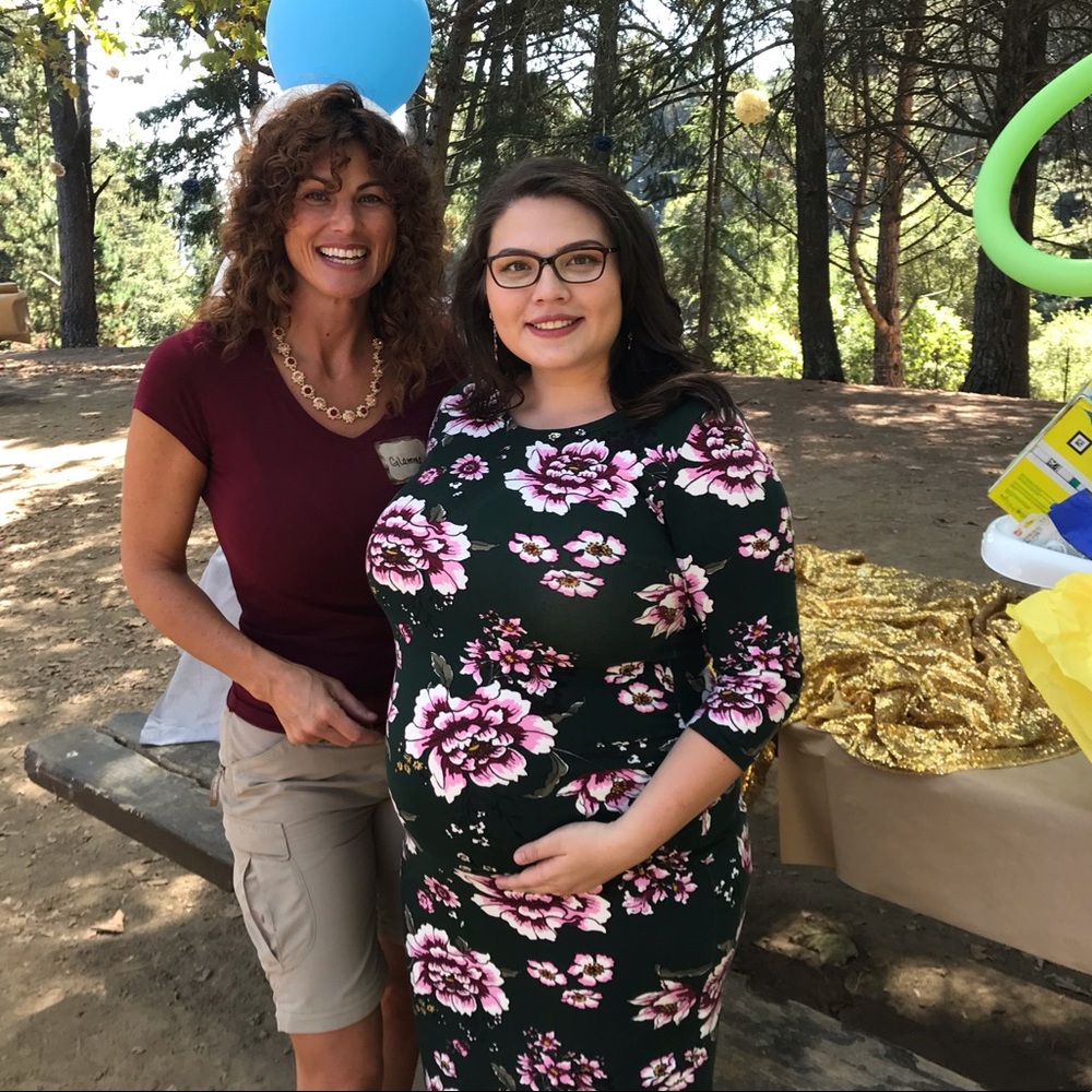 Green floral maternity dress, XL